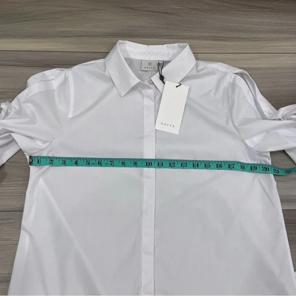 NWT KAFFE KAsara White Shirt with Tie-Up Sleeves & Pretty Pearl Button Size M - Picture 13 of 15